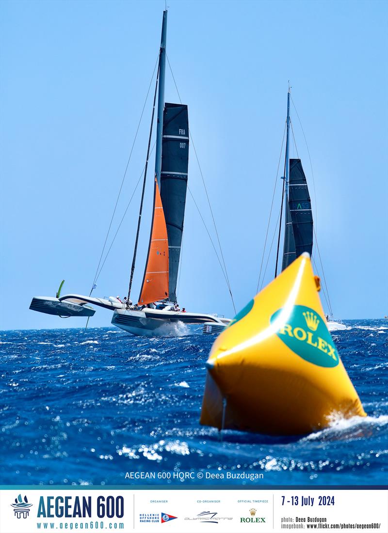 Erik Maris's MOD 70 trimaran Zoulou (FRA) sets a new course record in the AEGEAN 600 photo copyright Deea Buzdugon taken at Hellenic Offshore Racing Club and featuring the MOD70 class