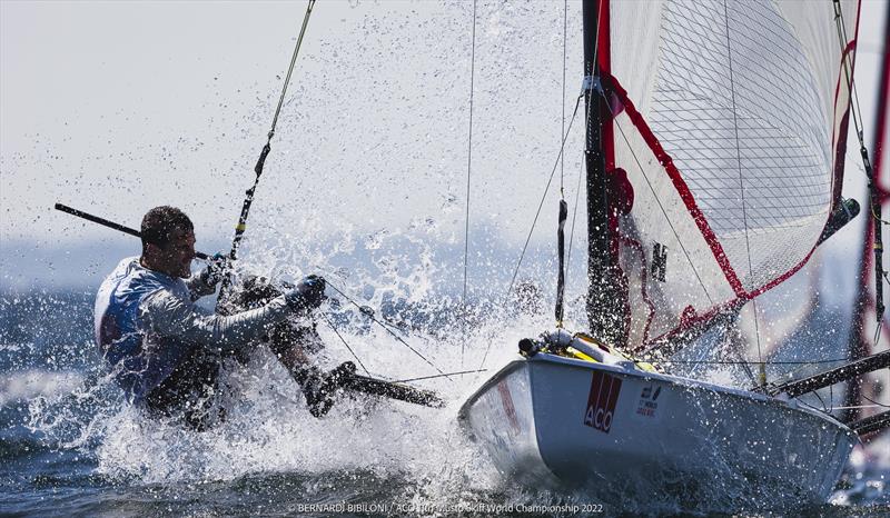 Dan Vincent during the ACO 11th Musto Skiff World Championship 2022 photo copyright Bernardí Bibiloni / www.bernardibibiloni.com taken at Kieler Yacht Club and featuring the Musto Skiff class