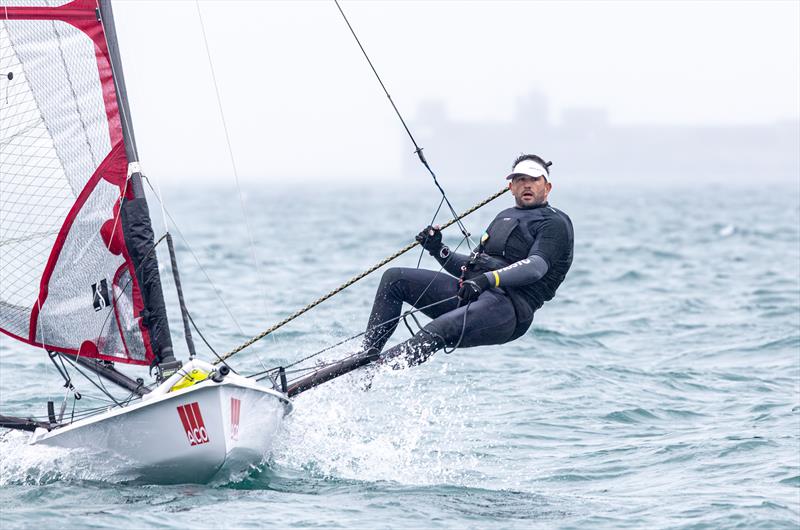 Danny Boatman on day 1 of the ACO 13th Musto Skiff 2024 Worlds at the WPNSA photo copyright Michael Oliver taken at Weymouth & Portland Sailing Academy and featuring the Musto Skiff class