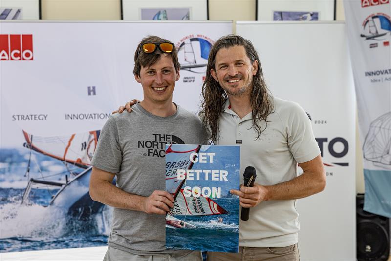 Daily Awards (Euan and Brennan) - Day 5 of the ACO 13th Musto Skiff 2024 Worlds at the WPNSA photo copyright Michael Oliver taken at Weymouth & Portland Sailing Academy and featuring the Musto Skiff class