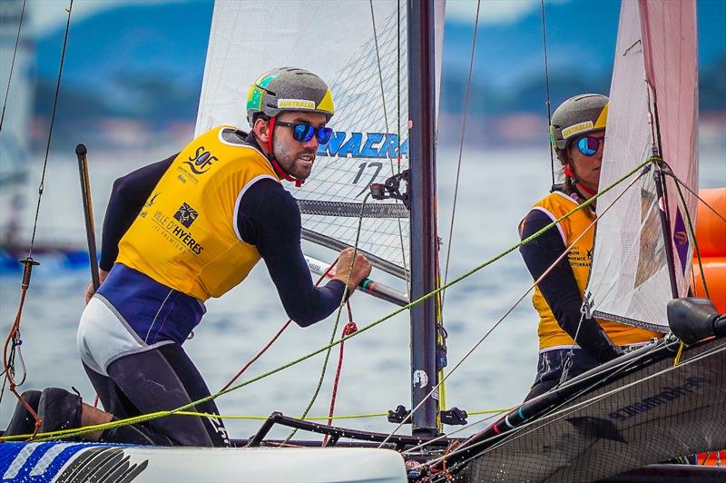 Jason Waterhouse and Lisa Darmanin hard at work - 2023 Hyeres Regatta - photo © Sailing Energy