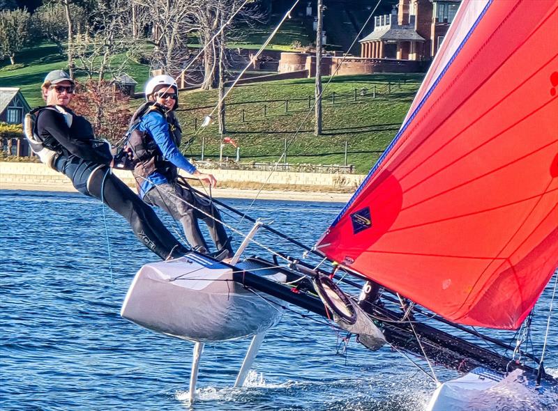 High Performance High School student, Ewan, has been studying, working in the boat shop and foiling at Oakcliff - photo © Oakcliff Sailing