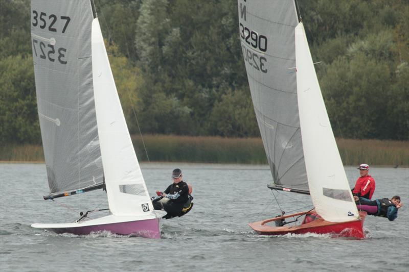 Kevin Iles and Chloe Brisley (3527) battle with David Harris and Chloe Parkin (3290) in race 3 - National 12 training and open meeting at Whitefriars - photo © Terry Hewlett