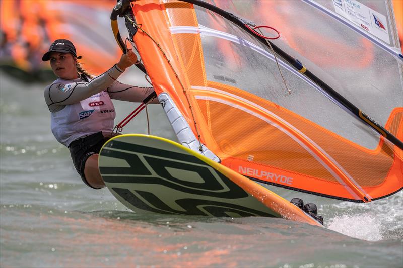 Veerle ten Have (NZL) leads Womens RS:X - Day 1, 2018 World Sailing Youth Worlds, Corpus Christi, Texas, USA photo copyright Jen Edney / World Sailing taken at Corpus Christi Yacht Club and featuring the RS:X class