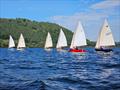 Six boats in line on a broad reach during the Gaffling Dinghy Championship at Ullswater &copy; Mary Gibbs
