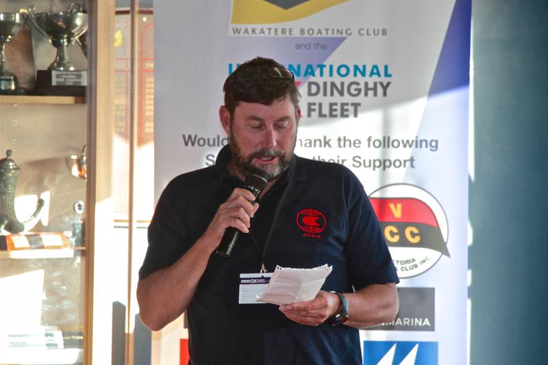 Int OK Dinghy Association President, Mark Jackson (AUS) speaking at the Opening function - Symonite OK Worlds, Wakatere BC - February - photo © Richard Gladwell