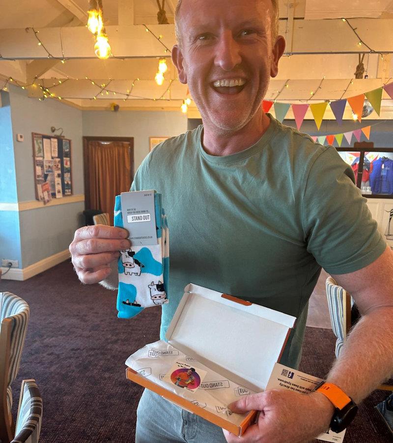 Charlie Cumbley, winner of the StandOut Socks prize for day 1 at the OK National Championships photo copyright Karen Robertson taken at Brixham Yacht Club and featuring the OK class