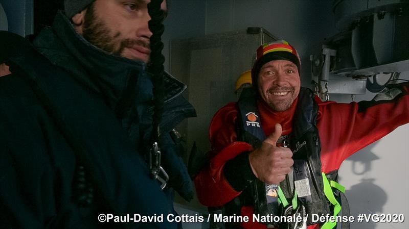Kevin Escoffier successfully transferred off Yes We Cam in the Vendée Globe photo copyright Paul-David Cottais / Marine Nationale / Defence #VG2020 taken at  and featuring the IMOCA class