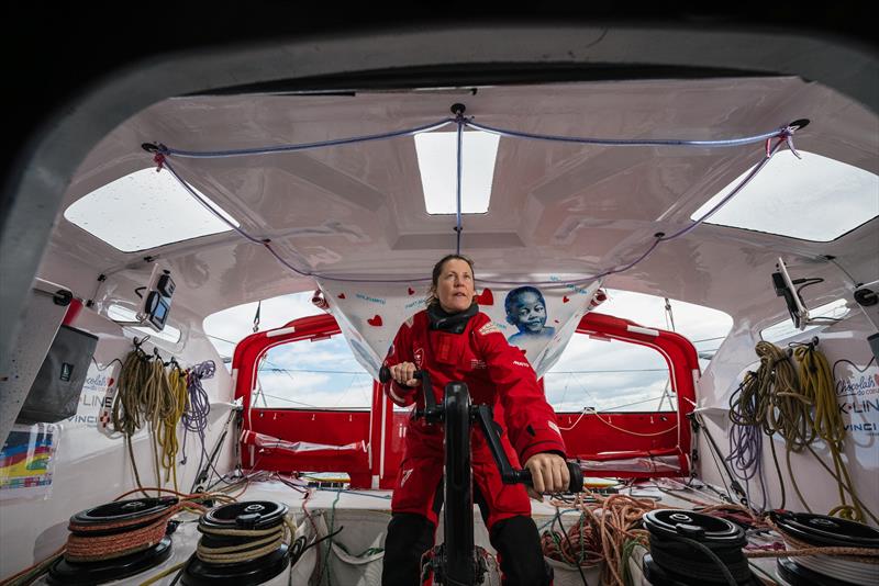 British skipper Sam Davies on Imoca Initiatives Coeur is pictured ...