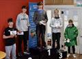 Main Fleet Podium in the IOCA Optimist Spring Championships at Draycote Water Sailing Club &copy; Oct_films