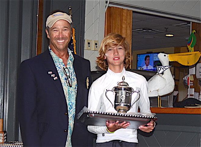 Stephan Baker was Overall Champion Sailor n the 2018 Optimist National Championship sailed out of Pensacola Yacht Club. The Silver loving cup and tray were presented to Baker by Tom Pace, Jr the Optimist Nationals chairman. - photo © Talbot Wilson