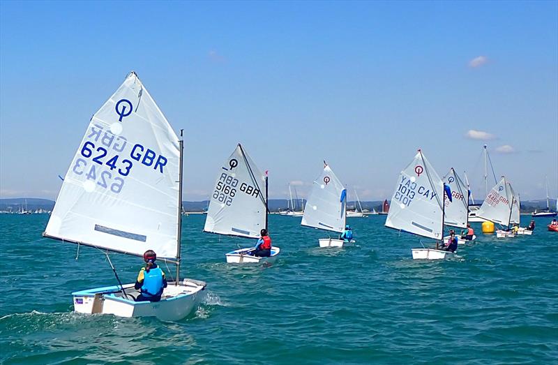 Downwind to the gybe mark - Optimist Red Ribbon Regatta at Hayling Island - photo © Melvyn Cooper