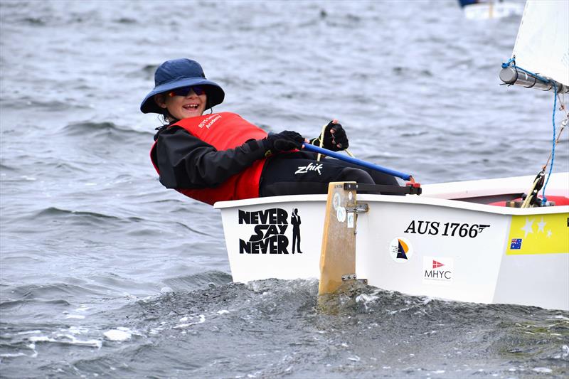 Francis Watts having a lovely time sailing in the Intermediate Fleet - 2026 Musto Australian Optimist Championship - photo © Jane Austin / RYCT Media
