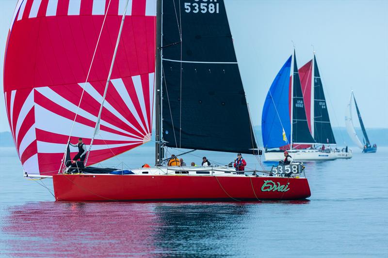 'Evvai' finishing on Monday morning - 115th Chicago Yacht Club Race to Mackinac presented by Wintrust photo copyright Scott Castelein taken at Chicago Yacht Club and featuring the PHRF class