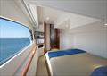 Riviera 465 SUV - The port side stateroom offers a queen double bed while the starboard stateroom provides twin side-by-side single beds.