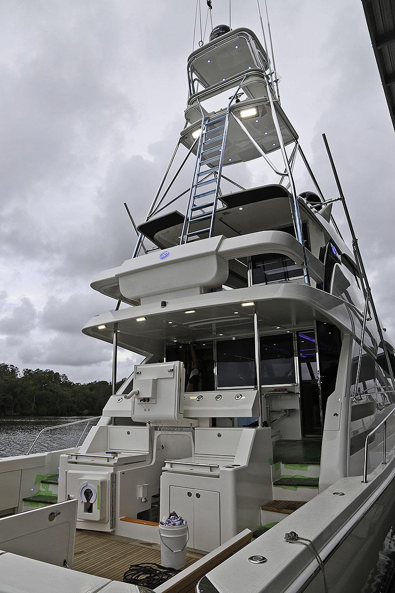 Custom, and magnificent tuna tower on board this Sport Motor Yacht 72 thanks mounts to the superstructure because of it's strength, not the deck. - photo © © John Curnow