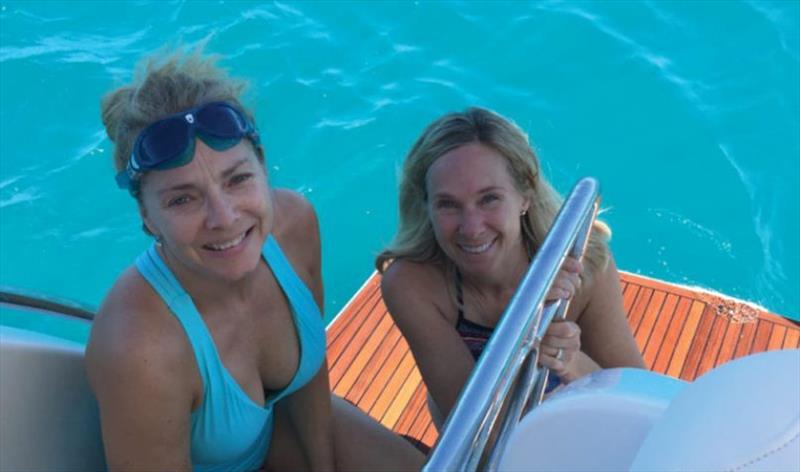 Ready for a swim in the clear Whitsundays waters, Tamara Nelson and Diane photo copyright Riviera Australia taken at  and featuring the Power boat class