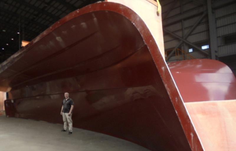 The Starboard side hull shell mould released from the plug and ready to be turned over and assembled with the port side and transom moulds photo copyright Riviera Australia taken at  and featuring the Power boat class