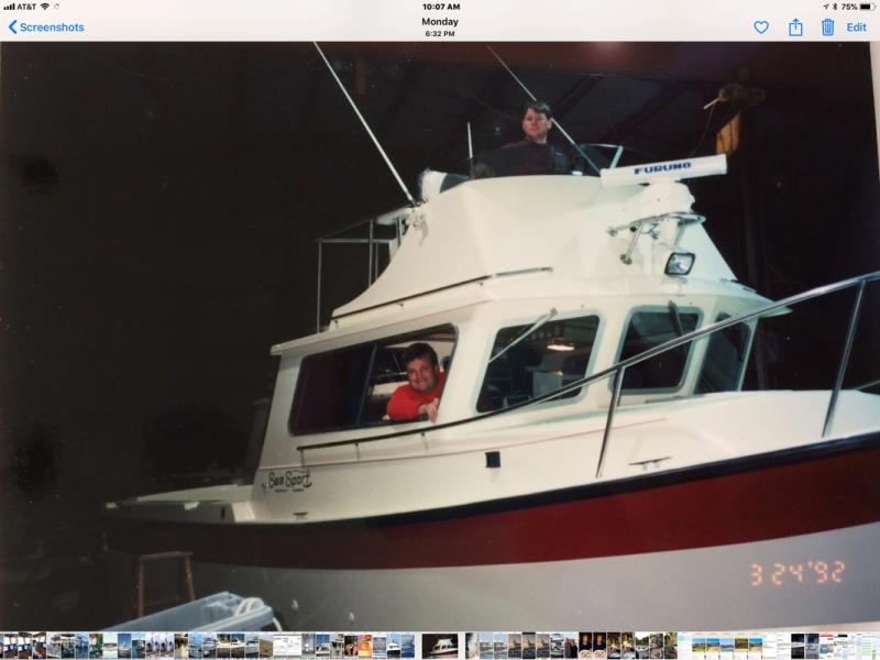 David Wright (ABT TRAC) at the helm and Dennis' son David Fox on the flybridge of one of my Sea Sports that David's family built in Bellingham for years. I owned 6 of these over the years. March 1992 - photo © Pendana Blog, www.pendanablog.com