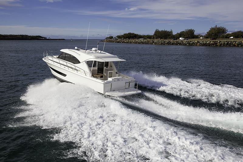 Making for the Gold Coast Seaway and the Pacific at large. Riviera's 395 SUV is a great coastal cruiser and will so at speed photo copyright John Curnow taken at  and featuring the Power boat class