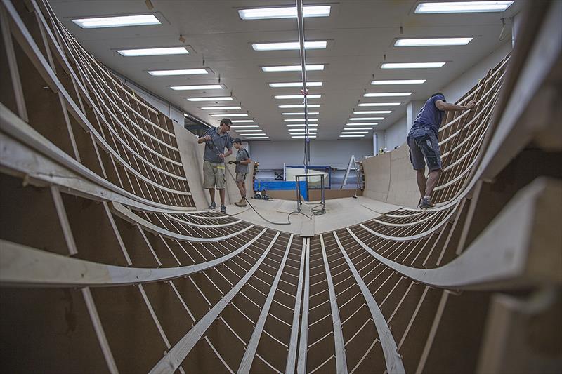 Working away to finish the mould for the new Composites Cosntructions 48-footer - photo © John Curnow