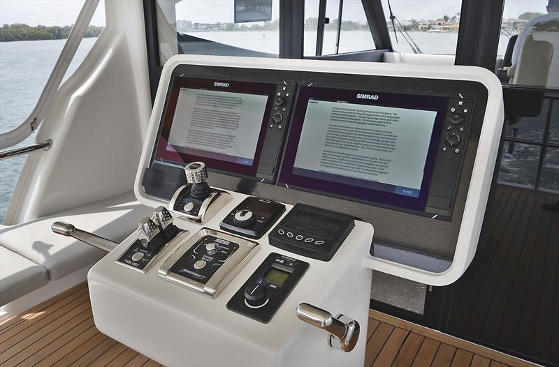 Every true Sportsfisherman needs a helm station overlooking the cockpit, and individual gear/throttle levers ensure you can stand facing aft and manoeuvre the Maritimo One M72 precisely to the catch. - photo © Murray Waite