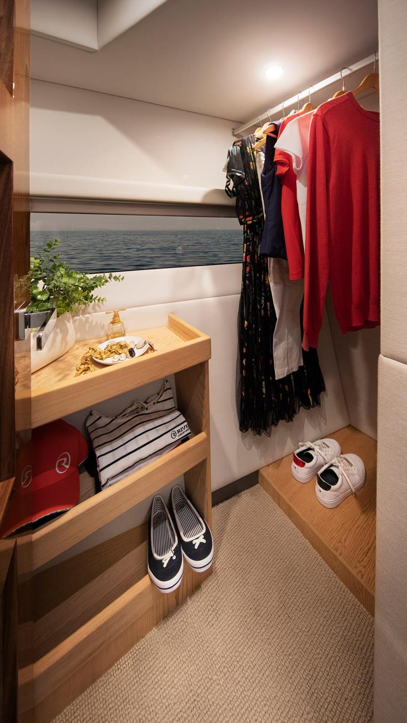 Full height hanging wardrobe (with a view) in the Master Stateroom - Riviera 505 SUV World Premiere - photo © Riviera Australia