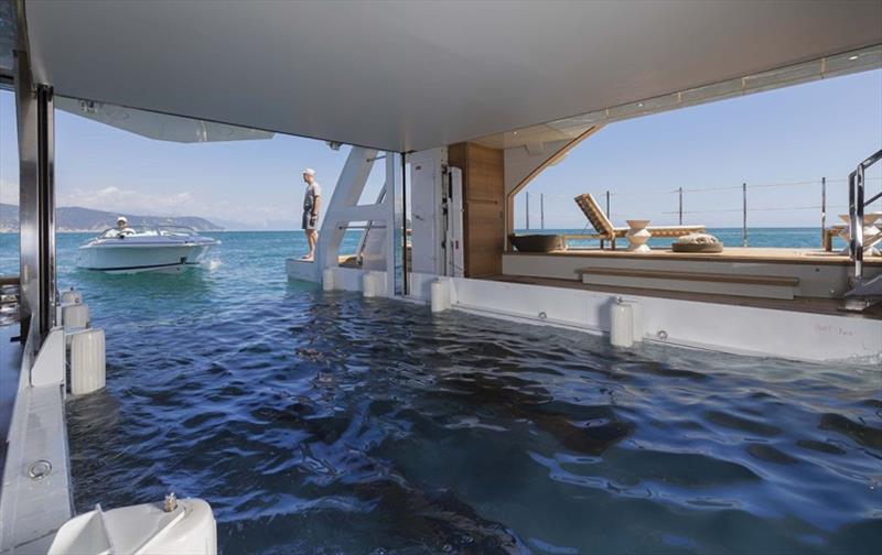 The exclusive beach area of the 52Steel can quickly be transformed as a floodable garage for the owner's tender - photo © Sanlorenzo Yachts
