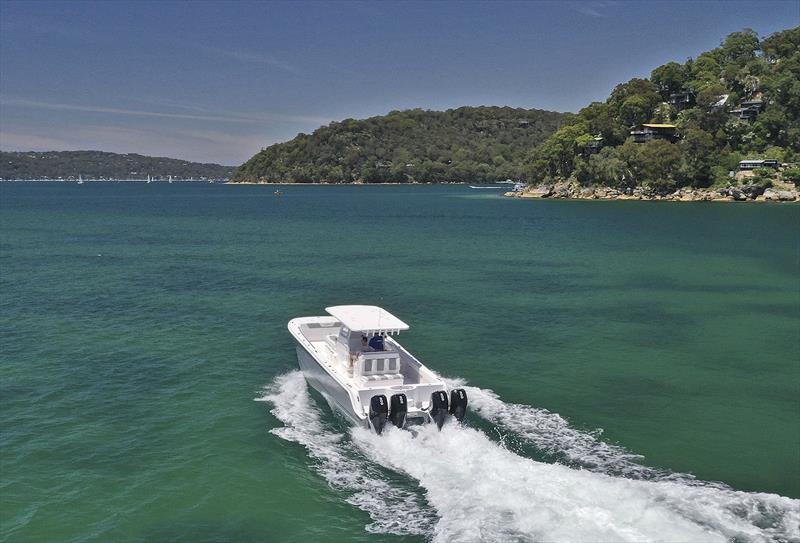 Running down Pittwater in the first Invincible 35 Powercat in Australia - photo © Boat Monster