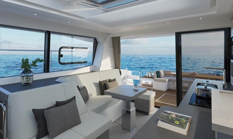 MY4.S catamaran - Living area and kitchen photo copyright Fountaine Pajot taken at  and featuring the Power boat class