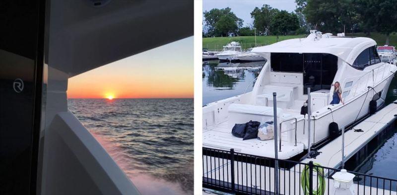 LEFT: Cruising at 31 knots on the north end of Lake Huron on the Great Lakes. RIGHT: Loose Wire moored at the Larsen home in Kenosha, Wisconsin - photo © Riviera Australia