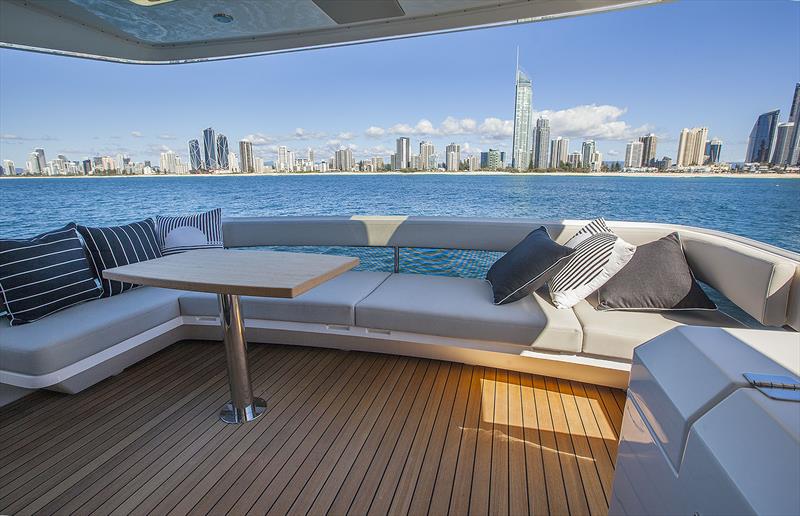 Juliet deck provides for great entertaining space at anchor or underway and connects guests to Skipper marvellously - New Maritimo M55 - photo © John Curnow