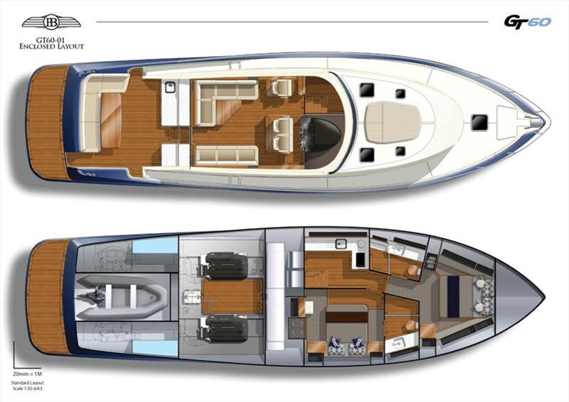 Palm Beach GT60 layout photo copyright Palm Beach Motor Yachts taken at  and featuring the Power boat class