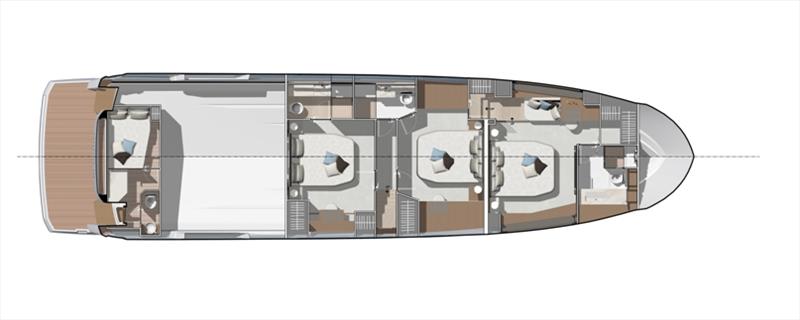 Prestige X70 layout - 3 cabins - photo © Prestige Yachts