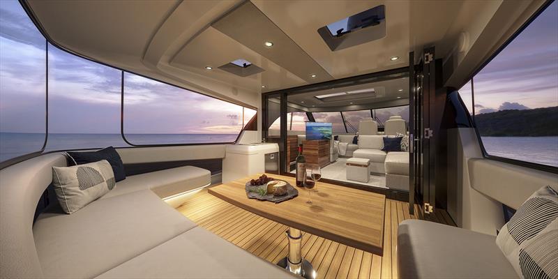 Maritimio M60 Skylounge is vast, and is another complete and separate entertaining space photo copyright Maritimo taken at  and featuring the Power boat class