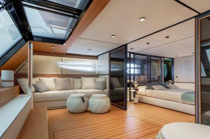 Evo V8 Master Cabin and Lounge - photo © Evo Yachts