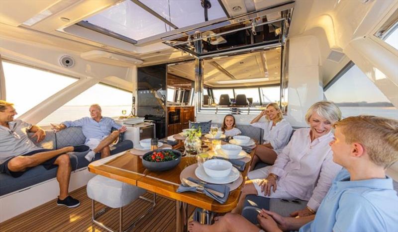 Entertaining and relaxing aboard the Riviera 645 SUV is a breeze on the superb alfresco deck. - photo © Riviera Australia