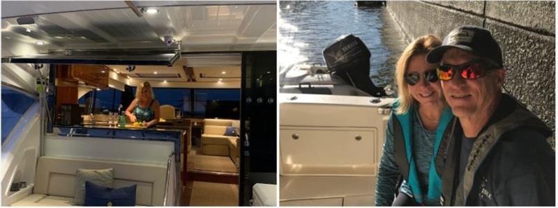 LEFT: Alison in her happy place in the galley. RIGHT: One of the dozens of locks the Paynes travelled through. - photo © Riviera Australia