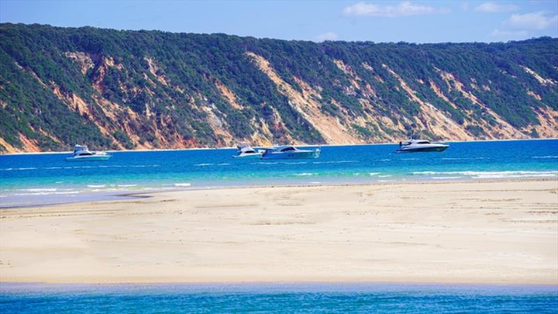 The Riviera fleet, led by the R Marine Jones team, heading north to Fraser Island for the Great Sandy Strait Experience. - photo © Riviera Australia