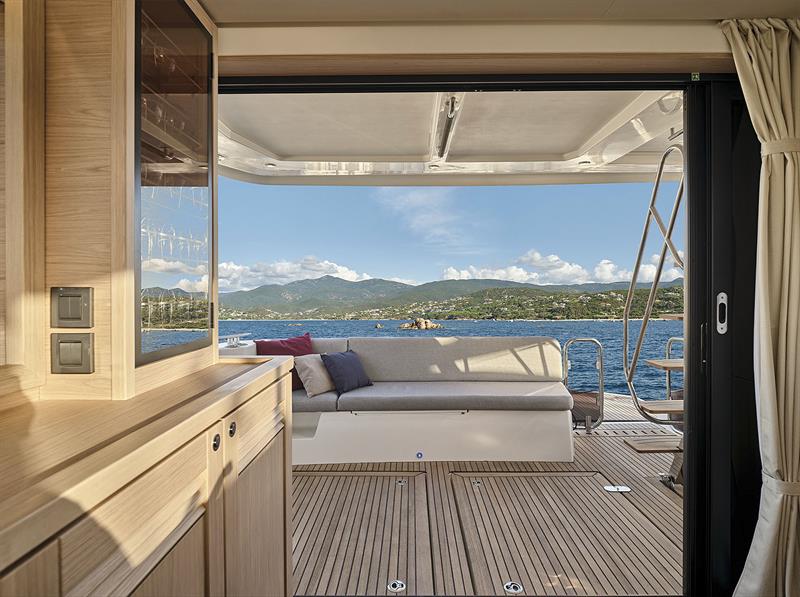 Aft galley layout extending into the cockpit on the new Beneteau Swift Trawler 48 - photo © Nicolas Claris