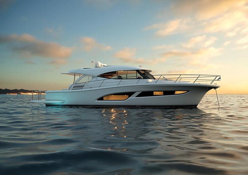 The profile of the new Riviera 465 SUV offers a distinctive flair in the bow and striking full-length hull windows photo copyright Riviera Australia taken at  and featuring the Power boat class