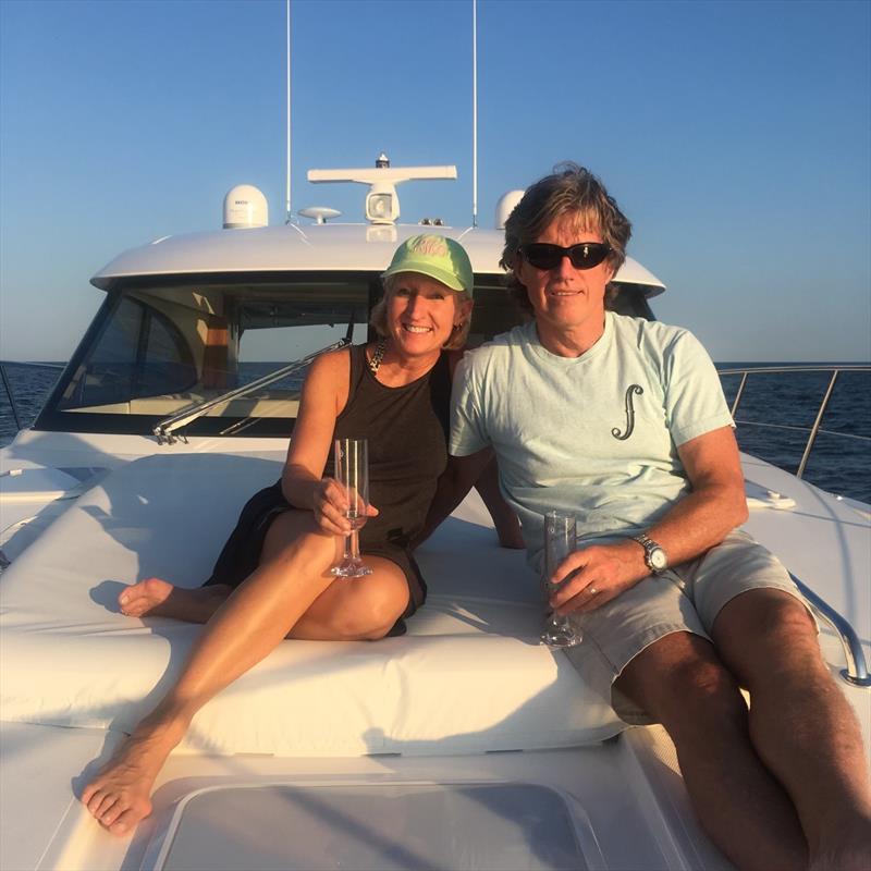 Greg and Christine Hill relaxing aboard their Riviera 4800 Sport Yacht, Contrails, which allows them to ‘get away from it all or get in the middle of everything' on Chesapeake Bay. - photo © Riviera Australia