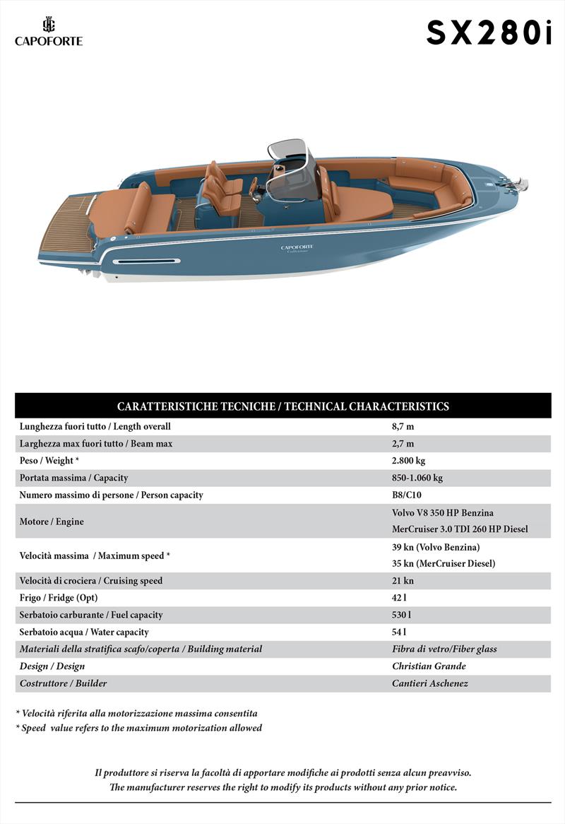 SX280i Collezione specifications - photo © Capoforte