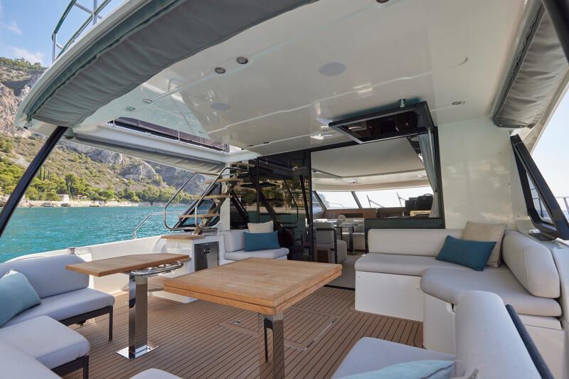 Aft deck on Prestige's new M48 powercat photo copyright Prestige Yachts taken at  and featuring the Power boat class