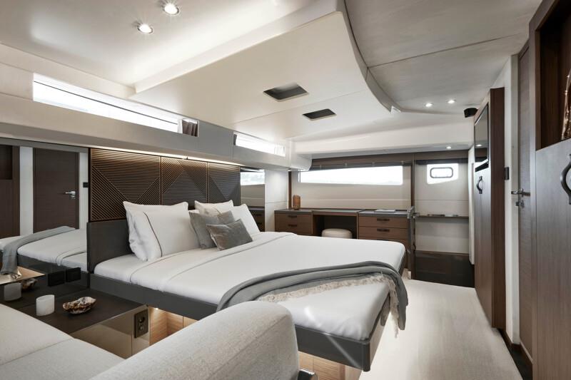 Full-beam Master Stateroom - Prestige's new M48 powercat photo copyright Prestige Yachts taken at  and featuring the Power boat class