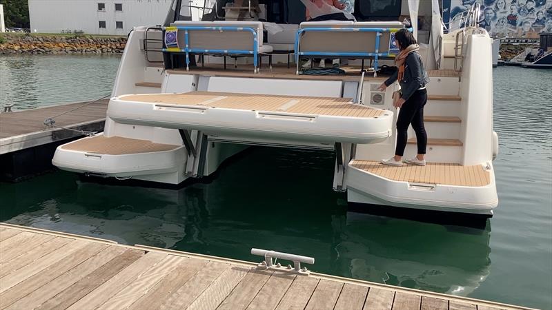 Terrace level aboard the M48, which when you add the railings can be accessed off the aft deck photo copyright Prestige Yachts taken at  and featuring the Power boat class
