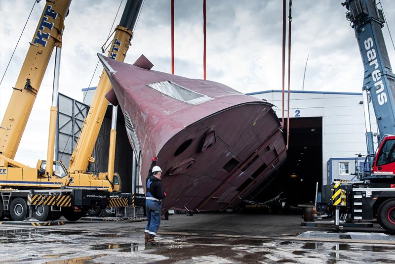 Hull turning of project YN203, the 37.8-metre Moonen Martinique (124 ft) - photo © Moonen Yachts
