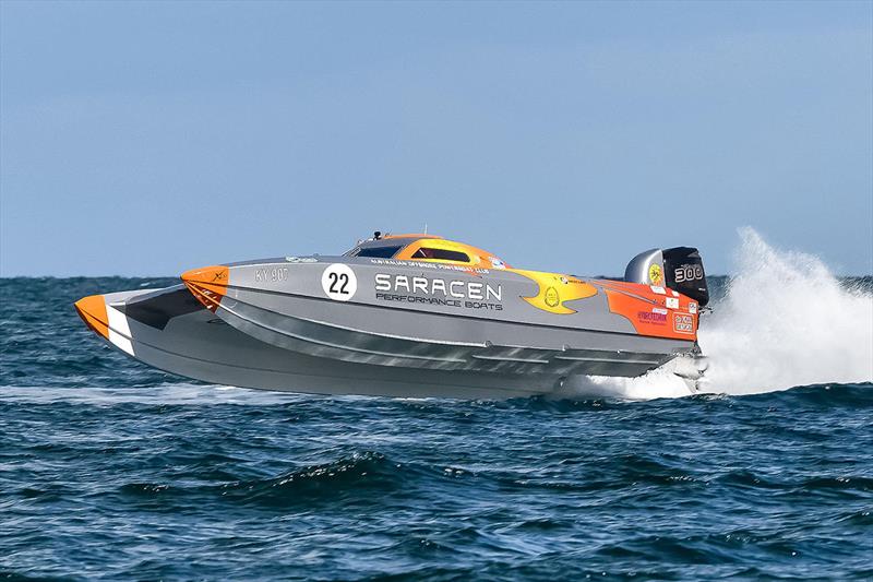 Saracen airborne during racing - Offshore Superboat Championship - photo © ColinrPhotography.com