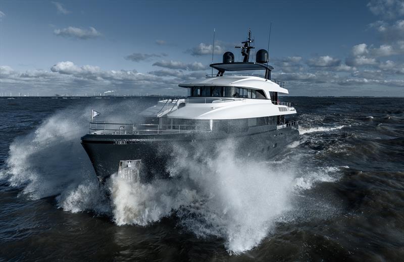 The 37.8m Moonen Martinique (124ft) COCOON going full speed at 18 knots photo copyright Moonen Yachts taken at  and featuring the Power boat class