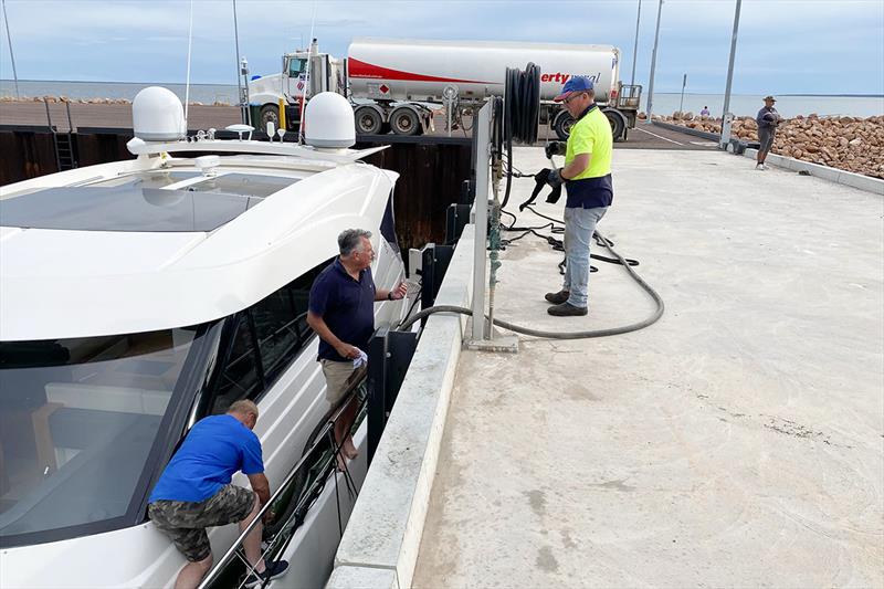 Another fuel stop for Joker, Kent had two fuel bladders manufactured for the longer legs of the journey - photo © Riviera Australia